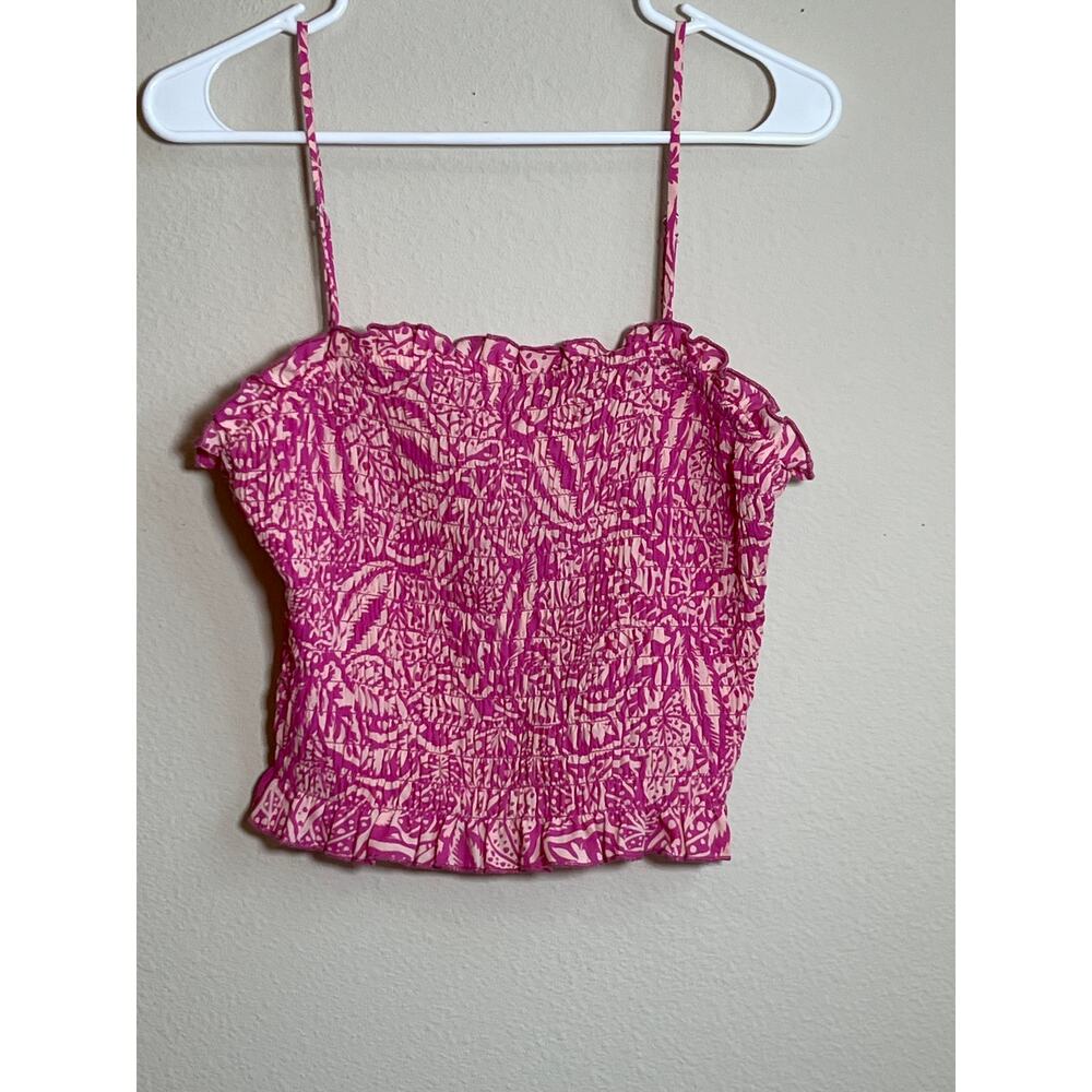Sienna Sky Pink & Cream Tropical Smocked Crop Top - Women's Size Large